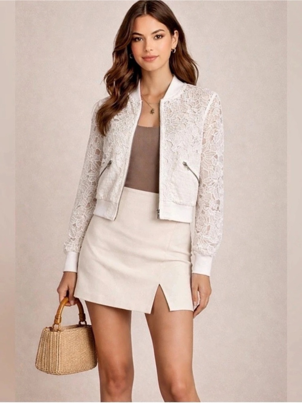 Jason Wu Floral Lace Bomber Jacket White Small